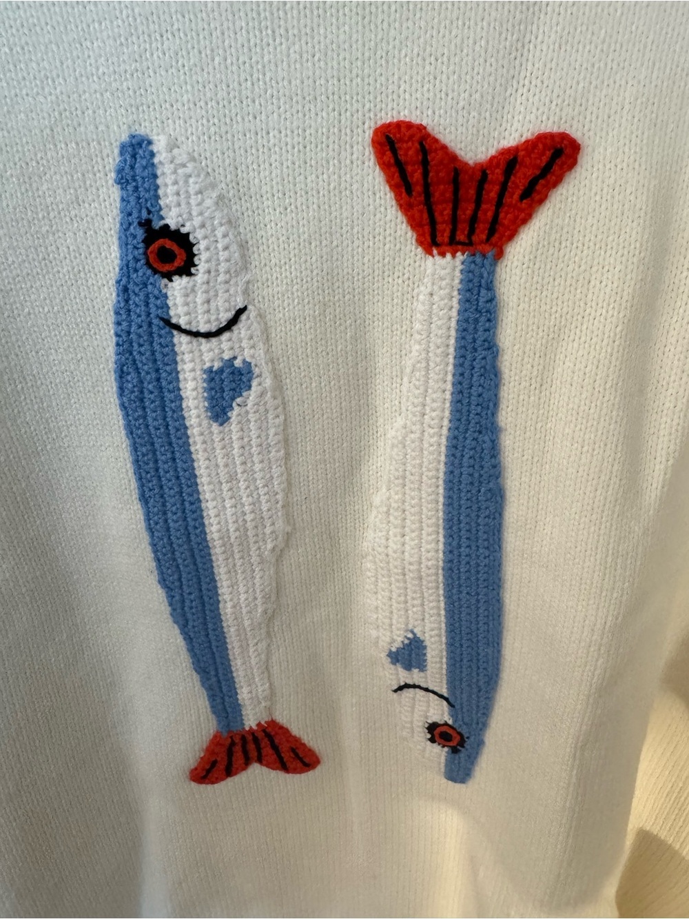 NWT XL STAUD White Knit Crewneck Sweater with Red & Blue Accent - Picture 4 of 8